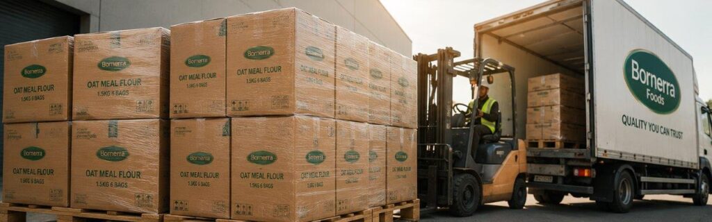 Bornerra premium oat meal flour bulk pallet packaging for wholesale supply UK